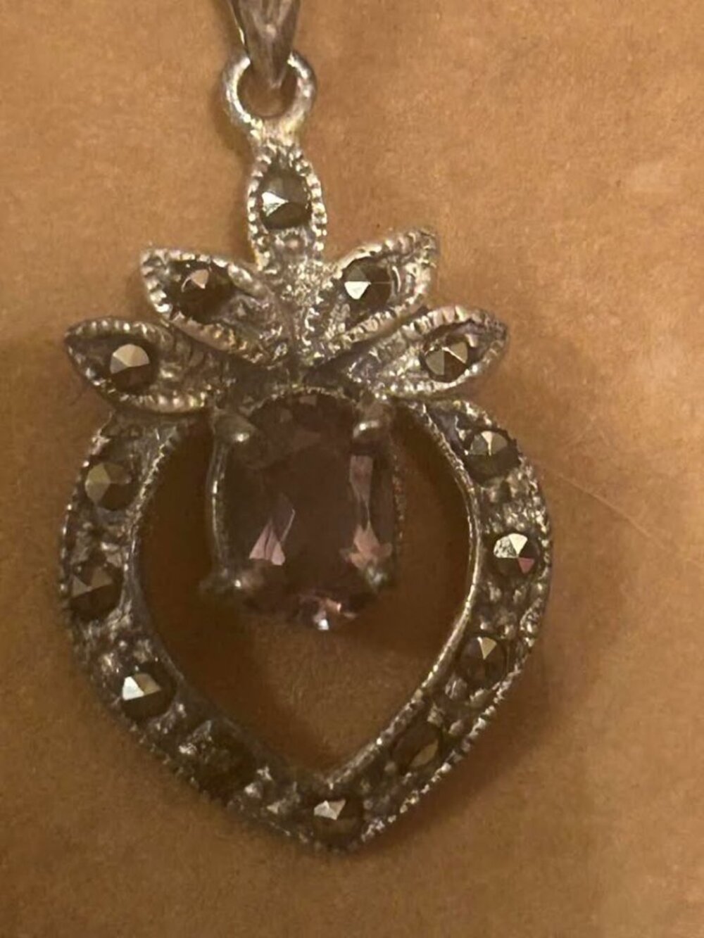 Vintage Sterling, Amethyst & Marcasite Pendant and Chain